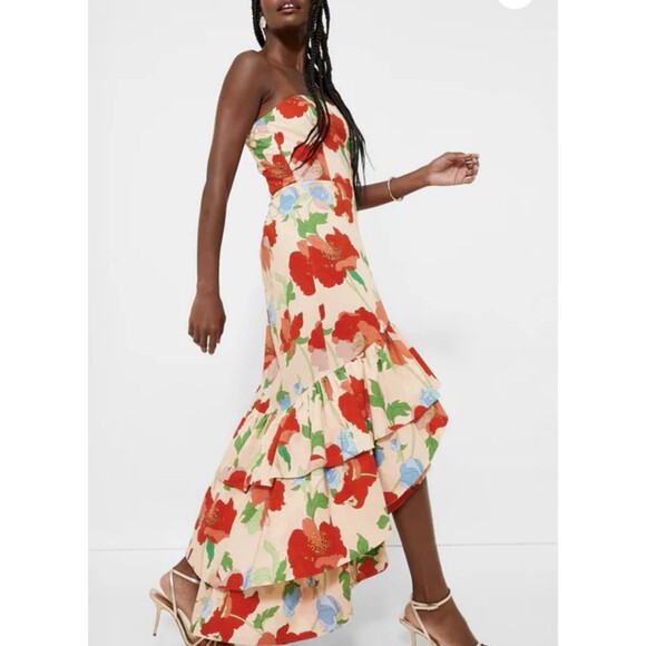 Hyacinth House Tuckernuck Dress L Multicolor Floral High Low Strapless Ruffled - Picture 3 of 16